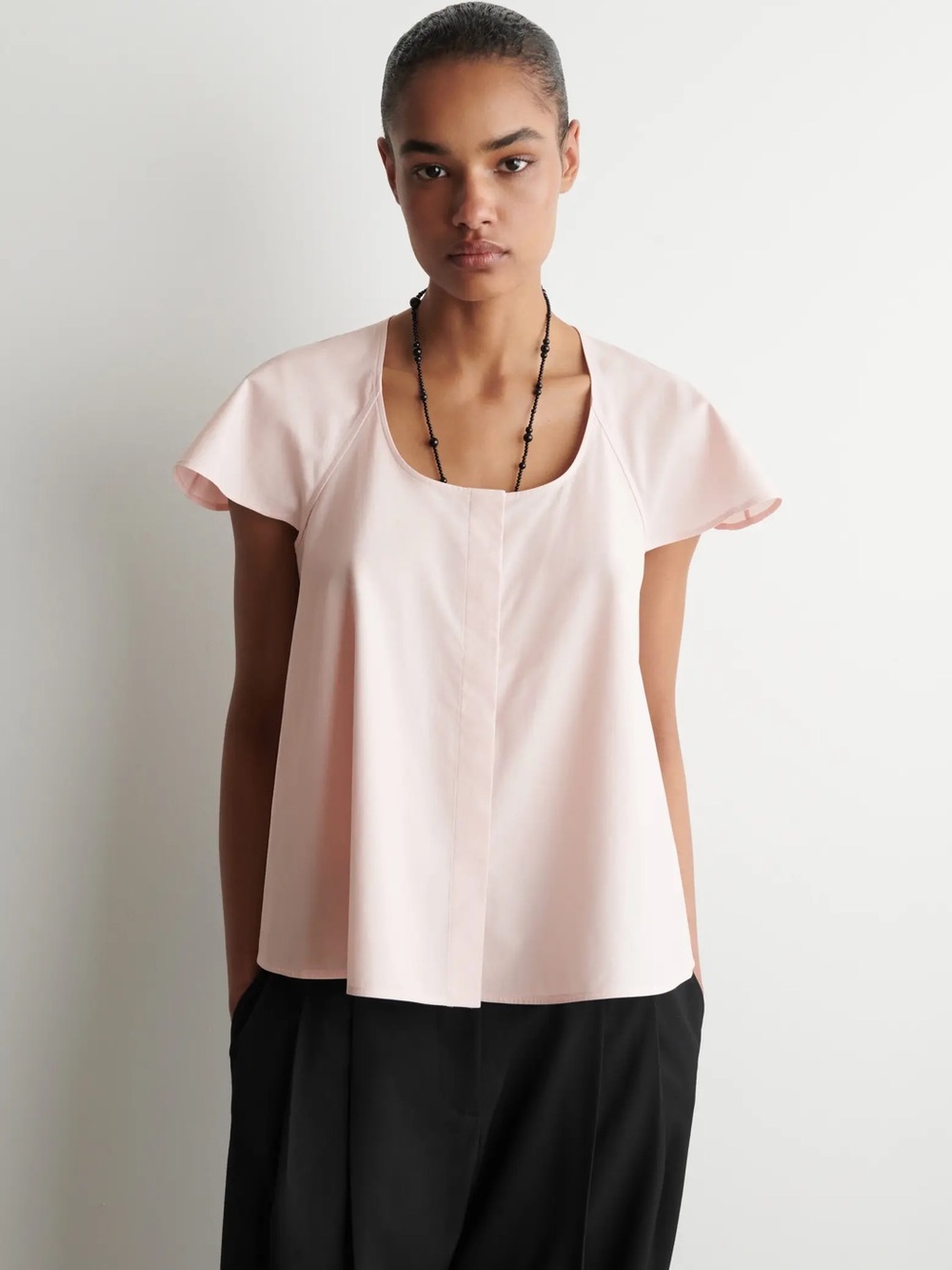 COS Light Pink Scoop-Neck Flutter-Sleeve Top